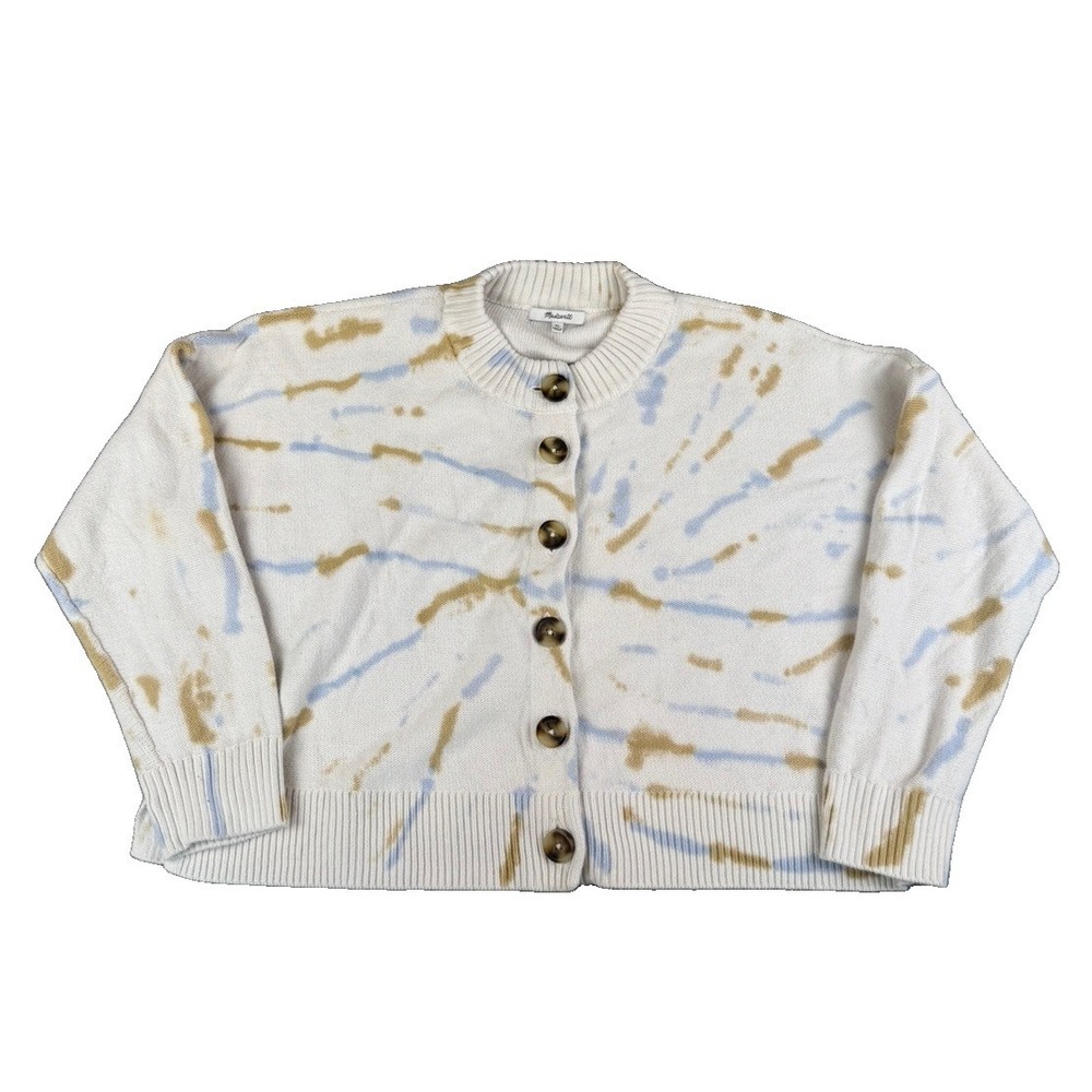 Madewell Womens XL Cardigan Sweater Abstract Tie Dye Oversized Cotton Button